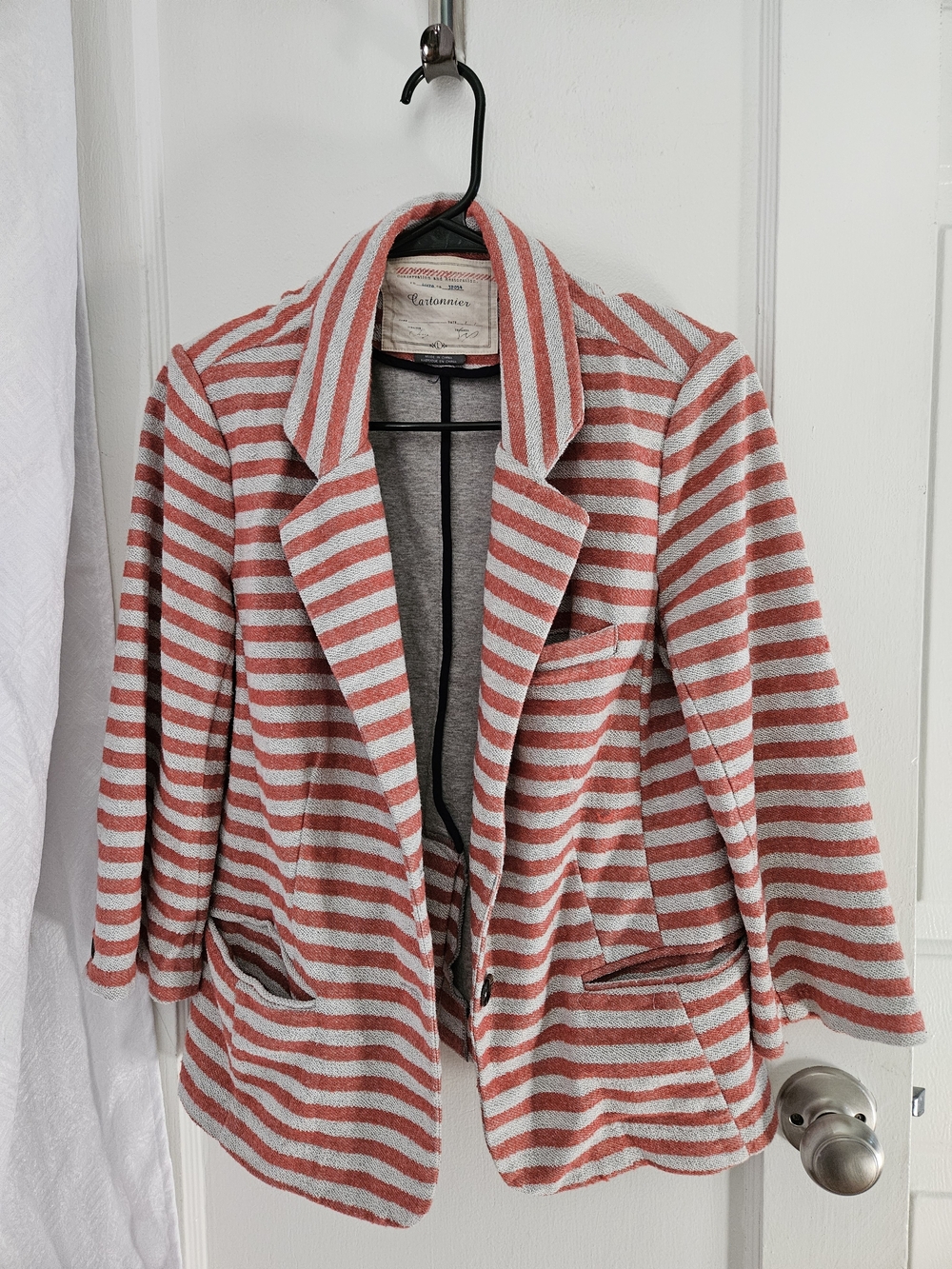 Striped Coral & Gray Women's Blazer Jacket